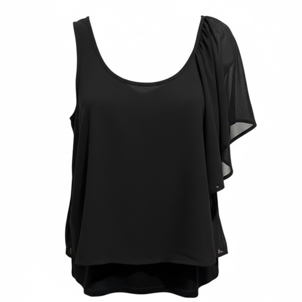 🖤 August Silk Black Asymmetrical Chiffon Top – Size M 🖤